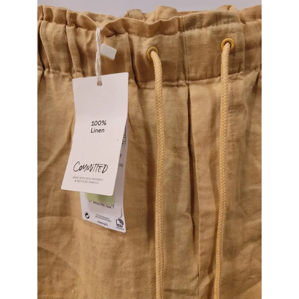 Mango Linen Jogger Trousers Yellow